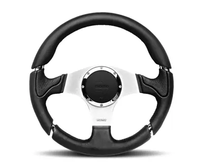 Momo Millenium Steering Wheel 350 Mm - Black Leather/Black Stitch/Brshd Spokes • $249