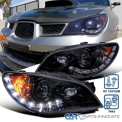 Fit 06-07 Subaru Impreza WRX STI Smoke LED Strip Glossy Blk Projector Headlights • $189.95