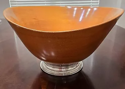 Mid Century Modern Wood With Sterling Silver Foot Salad Bowl 11.5  Diameter  • $74.97