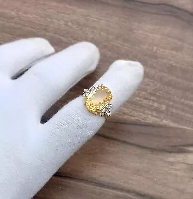 Solid 925 Silver Flower Jewelry Natural Yellow Citrine Gemstone Moissanite Ring • $126