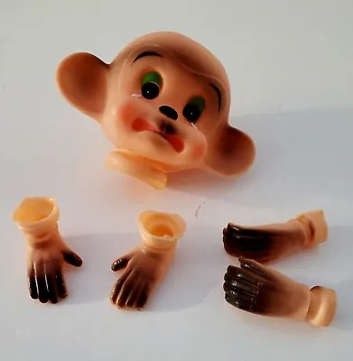 Vintage Mangelsen's Rubber Face Crying Monkey Head Feet & Hands 5 Pc Doll Parts • $12
