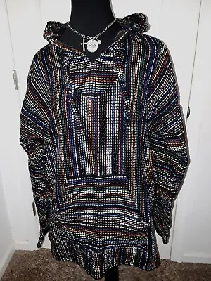 DEL MEX Rainbow Mexican Baja Hoodie Poncho Drug Rug Grunge Mens One Size Pride • $15