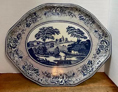 Vintage Daher Blue Willow Decorated Ware Metal Tray 17.50  X 13.75” England • $19.95