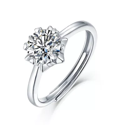 0.5-3Ct Round Moissanite Snowflake Solitaire 14k White Gold Over Adjustable Ring • $79.05