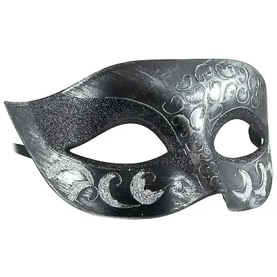 £6.99 • Buy VENETIAN Glitter MASQUERADE Mask | Unisex MENS WOMENS SILVER | Fancy Dress BALL