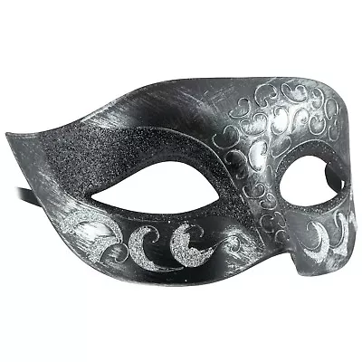 VENETIAN Glitter MASQUERADE Mask | Unisex MENS WOMENS SILVER | Fancy Dress BALL • £6.99