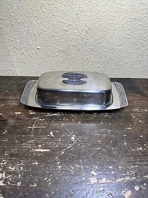 Vintage MCM Butter Dish Silver Metal Stainless Steel Japan Retro Floral Flower • $12.99