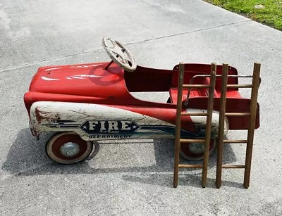 Vintage 1950's Murray Ohio MFG Co Fire Truck Pedal Car With 2 Ladders • $399.99