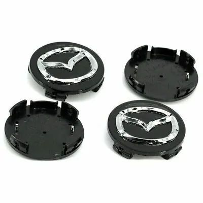 4pc Mazda Black Center Wheel Caps Chrome Emblem 56mm Hub Cap Logo New • $18.95