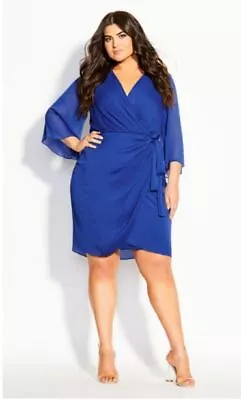 $34.99 • Buy City Chic Ladies Softly Wrap Dress Sizes 18 20 22 Colour Cobalt Blue