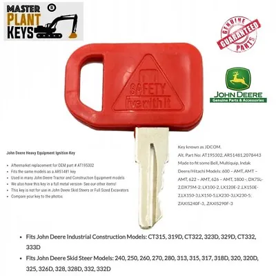 John Deere Ignition Key - AT195302 Track Loaders Skid Steers AR51481 JDCOM Keys • £3.94