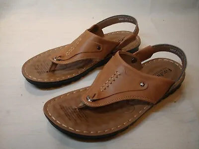 NEW! Mens 10 11 Greek Leather Thong Flip Flops Sandals Swivel Heel Strap Brown • $24.99