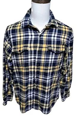 Red Head Plaid Flannel Shirt Black Yellow Cotton Long Sleeve Button Up SZ Medium • $13.95