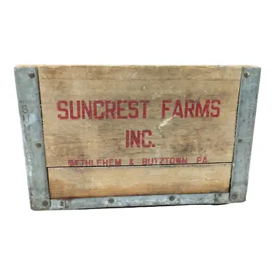 Vintage Suncrest Farms Inc Wooden Dairy Milk Box Crate Bethlehem Butztown • $89.99