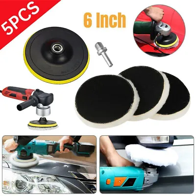 $8.60 • Buy 5Pcs 6  Buffing Polishing Pad Wool Wheel Mop Kit For Car Polisher Drill Adapter