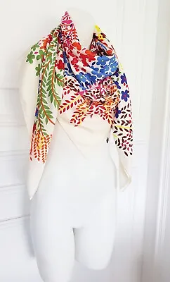 Ladies Cream Colorful Flower Arty Design Print Long Large Neck Scarf • £48