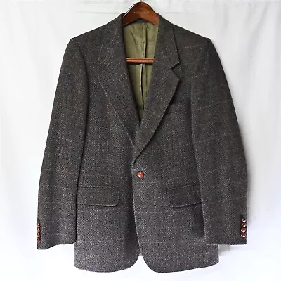 Vtg 90s 39R 40R Brown Plaid Tweed 2 Btn Blazer Suit Jacket Sport Coat • $24.99