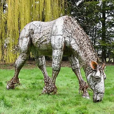 Recycled Iron Grazing Horse Garden Sculpture - Large Outdoor Ornament • £2700