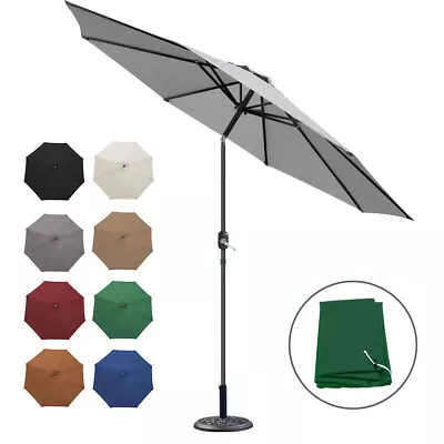 2.5M 2.7M 3M Round Garden Parasol Sun Shade Umbrella W/Crank Tilt Base Cover • £83.99