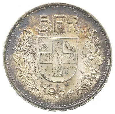 SILVER - WORLD Coin - 1954 Switzerland 5 Francs - World Silver Coin *501 • $12.60