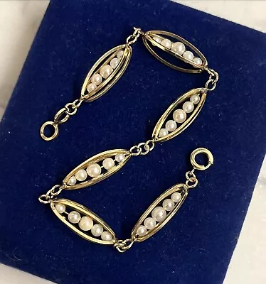 Elegant 12k Gold Filled Frame Pearl Bracelet 7.75  Vintage 7.2g Gf Vtg 8.5mm • $46