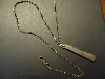 Vintage 16 Inch Brass Watch Chain With Belt Hook And Silver Color Pen Knife (G) • $10