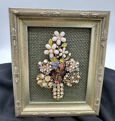 Vintage Jewelry Art Pink Tree In Gold Tone Frame 7.5X5.25  • $20