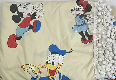 Disney Bed Sheet Full Size Mickey Donald Vintage 1960s Pom Pom Trim • $28