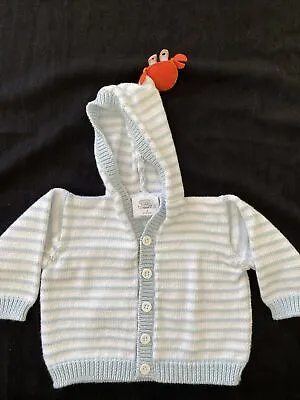 Victoria Kids Blue/White Striped Hooded Peruvian Cotton Cardigan -6-12 Months • $16