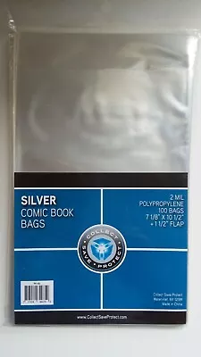 CSP Silver Comic Book Bags Protectors Package Of 100 No PVC New NIP 7 1/8x10 1/2 • $5.50