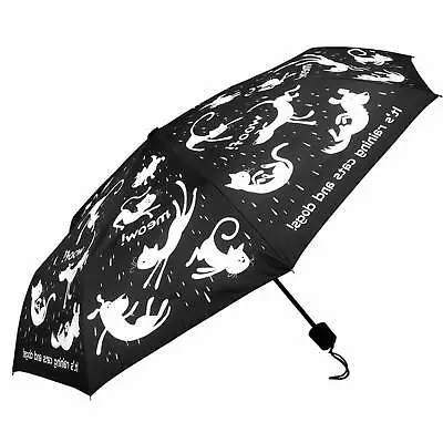 UPF50+ Clifton Compact Manual Black White Series Raining Cats And Dogs Umbrella • $34.95