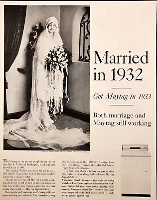 1961 Maytag Clothes Washer Vintage Print Ad Woman From 1932 In Wedding Dress • $11.51