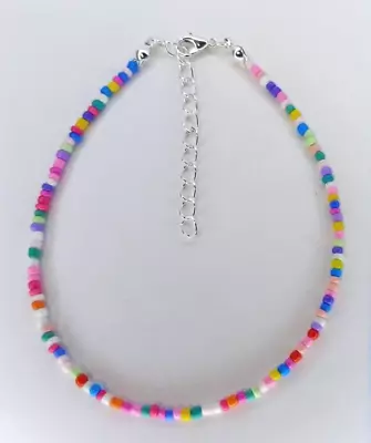 Candy Rainbow Opaque Seed Bead Ankle Bracelet Anklet 9  + Ext • £2.25