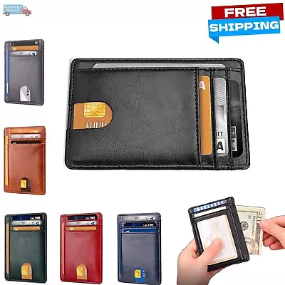 Mens Leather Slim Wallet Credit Card Holder RFID Blocking Pocket ID Money PU US • $8.69