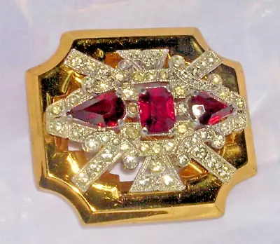 HTF Mint McClelland Red & Clear Rhinestone Gold Barclay Brooch Pin Ruby 1930s • $279.99