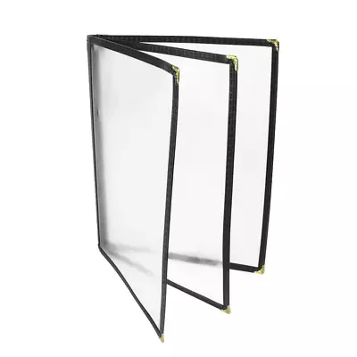 3 Page Book Fold Menu Cover - Black Border Double Stitched Menu Covers • $94.69