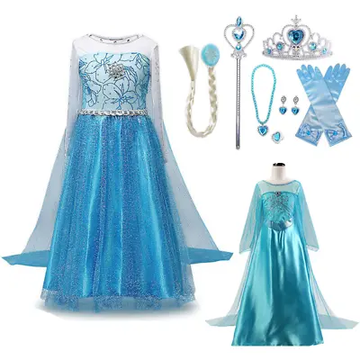 Kids Girls Froze Elsa Princess Costume Christmas Party Fairytale Fancy Dress Up • £10.99