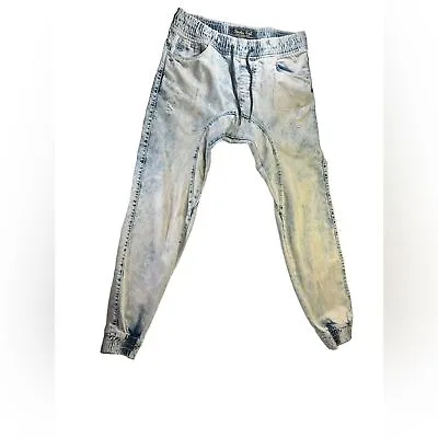 Smoke Rise Drop Crotch Joggers Jean Distressed Men’s Acid Wash Size XL • $22