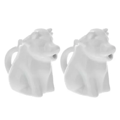  2pc Mini Cow Creamer Pitcher Set Porcelain Milk Jug Syrup Jar Cute Animal-OW • £12.58