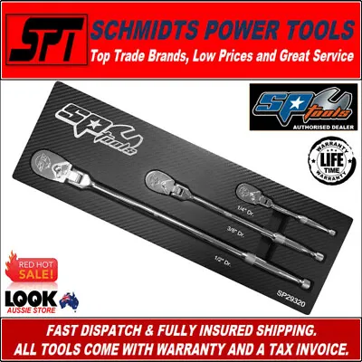 $161.90 • Buy Sp Tools Flex Head Ratchet Set 1/4 , 3/8  & 1/2  Drive 90 Tooth 3pc Set Sp29320