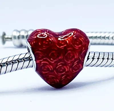 £17.95 • Buy 💖 I Love You Heart Charm Bead Red Roses Flower Genuine 925 Sterling Silver 💖