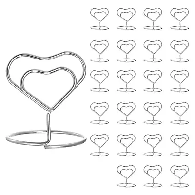 24pcs Table Number Holders 40mm Tall 35mm Base Width Mini Heart Silver Tone • £10.38