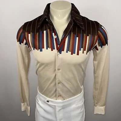 Vintage 60s 70s Disco Shirt Mens SMALL Nylon Hippy Ugly Nik Dagger Collar Mod • $69.99