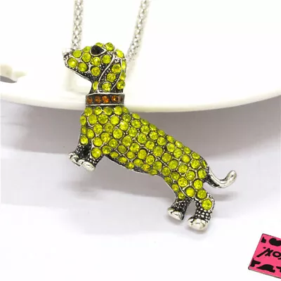 Fashion Women Yellow Dachshund Dog Animal Crystal Pendant Sweater Necklace • $3.95
