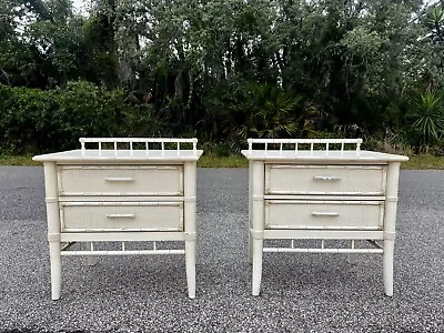 Vintage Thomasville Wood Allegro Faux Bamboo Nightstands A Pair • $750