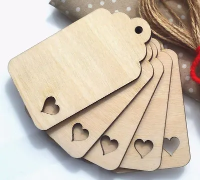 Wooden Luggage Tags Label Tags Jar Labels With Heart Cutout Curved Top Gift Tags • £4.35