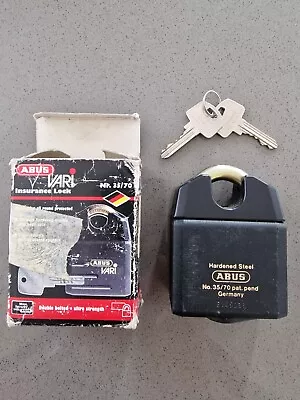 ABUS VARI INSURANCE LOCK NR. 35/70. 10 × 7 × 3.25cm. 925g. 2 KEYS. EXCELLENT. • £49.99