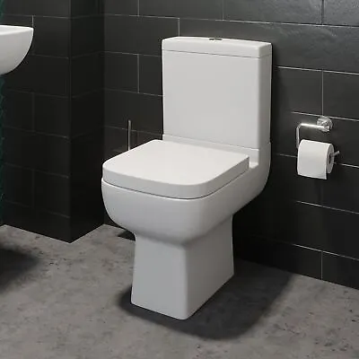 £179 • Buy Close Coupled Toilet Bathroom WC Modern White Square Ceramic Soft Close Seat Pan