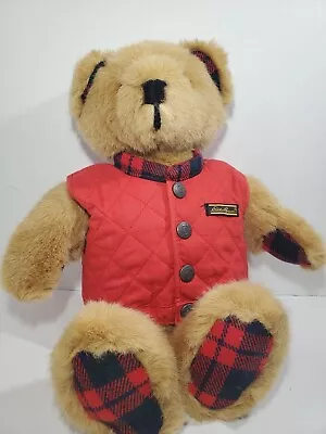  Teddy Bauer  16  Eddie Bauer Brown Plush Teddy Bear Red Vest Flannel 1991 Tags • $23