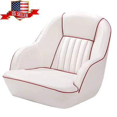 Captain Pilot Bucket Boat Seat White Red Helm Marine Grade Padded Vinyl Chair • $175.99